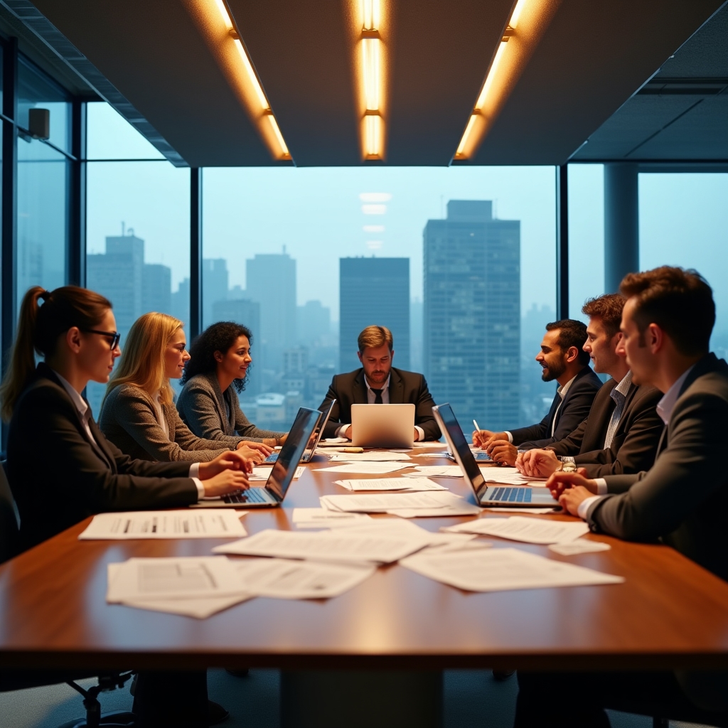 Workshop participants reviewing international trade documentation at a conference table